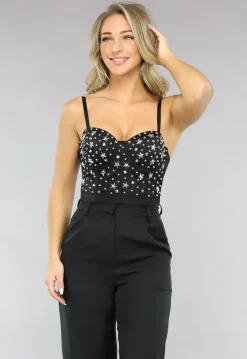 Zwarte Balconette Top met Sterren Studs