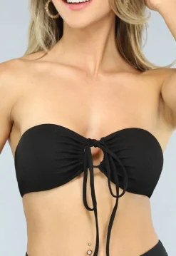 Zwarte Bandeau Bikini Top met Strikdetail