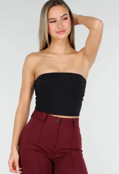 Zwarte Bandeau Crop Top met Pads