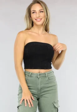 Zwarte Bandeau Jeans Top