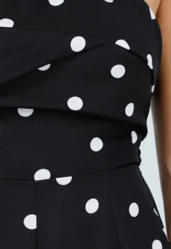 Zwarte Bandeau Jumpsuit met Witte Stippenprint en Wide Leg