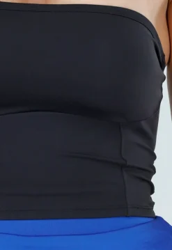 Zwarte Bandeau Top met Stretch en Rechte Halslijn