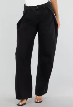 Zwarte Barrel Jeans met Hoge Taille en Plooien
