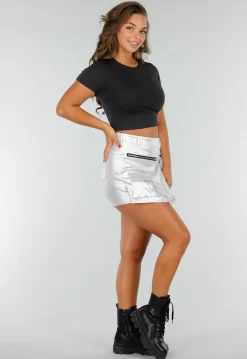 Zwarte Basic Croptop met Dubbele Voering, Stretch en Aansluitende Pasvorm