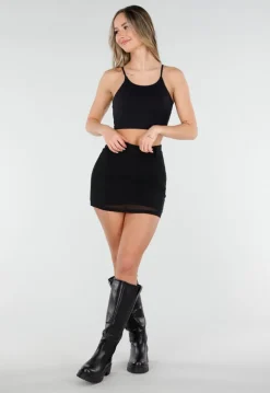 Zwarte Basic Stretch Crop Top met Pads