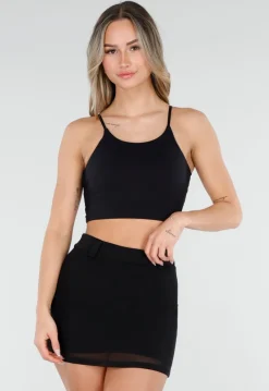 Zwarte Basic Stretch Crop Top met Pads
