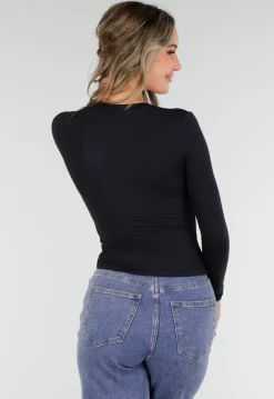 Zwarte Basic Stretch Top met Lange Mouwen