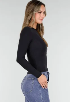 Zwarte Basic Stretch Top met Lange Mouwen