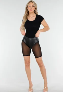Zwarte Basic String Body met Stretch en Korte Mouwen