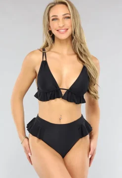 Zwarte Bikinitop met Ruches