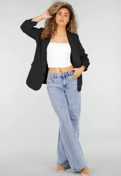 Zwarte Blazer met Geplooide Driekwart Mouwen