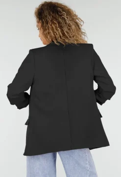 Zwarte Blazer met Geplooide Driekwart Mouwen