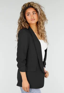 Zwarte Blazer met Geplooide Driekwart Mouwen