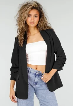 Zwarte Blazer met Geplooide Driekwart Mouwen