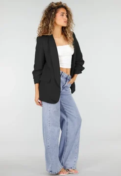 Zwarte Blazer met Geplooide Driekwart Mouwen