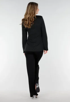 Zwarte Blazer met Lange Mouwen en Wit Kant Detail