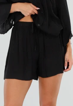 Zwarte Blouse en Short Set met Wijde Mouwen