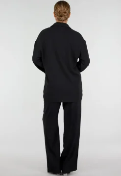 Zwarte Blouse met Kraag, Knoopsluiting en Lange Mouwen