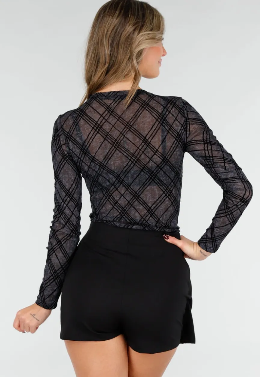 Zwarte Body met Mesh Print