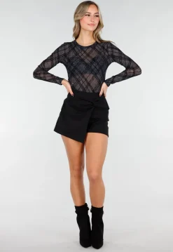 Zwarte Body met Mesh Print