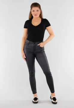 Zwarte Body met V-Hals en Korte Mouwen