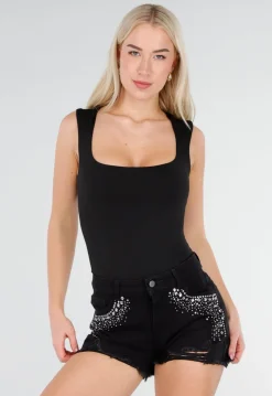 Zwarte Body met Vierkante Hals en Brede Bandjes