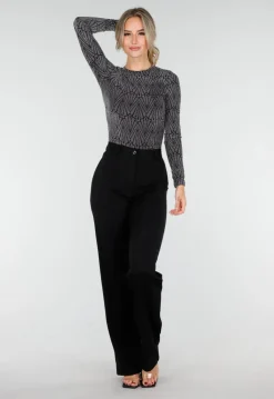Zwarte Body met Zilveren Print en Lange Mouwen