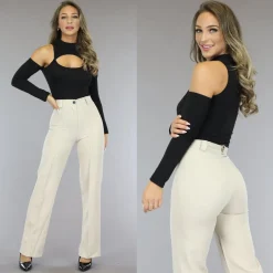Zwarte Bodysuit met Open Schouders en Cut Outs