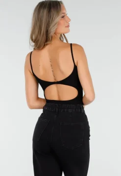 Zwarte Bodysuit met Spaghetti Bandjes en Pads
