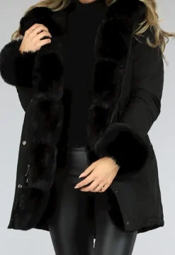 Zwarte Bont Winterjas met Capuchon