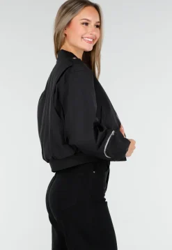 Zwarte Cargo Bomber Jas met Ritsdetails