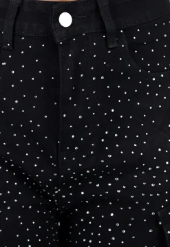 Zwarte Cargo Broek met Strass Details en Rechte Pijpen