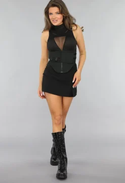 Zwarte Cargo Rave Top met Mesh