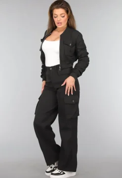 Zwarte Cargo Wide Leg Two Piece