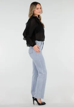 Zwarte Chiffon Blouse met Ruches