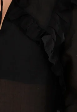 Zwarte Chiffon Blouse met Ruches