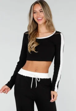 Zwarte Contrast Two Piece Set met Wide Leg Broek