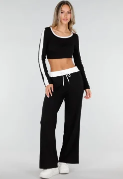 Zwarte Contrast Two Piece Set met Wide Leg Broek