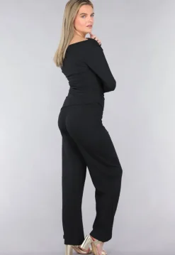 Zwarte Co Ord Set in Gesmokte Stof