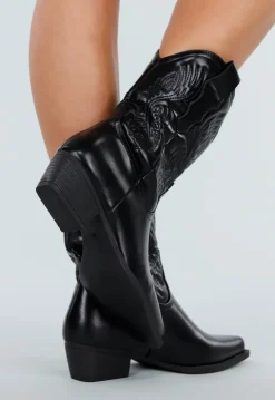 Zwarte Cowboylaarzen met Stikseldetail en Lage Hak