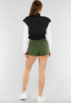 Zwarte Cropped Bodywarmer met Ritssluiting en Hoge Kraag