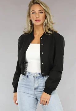 Zwarte Cropped Bomber Jacket