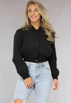 Zwarte Cropped Bomber Jacket