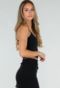 Zwarte Crop Top met Pads en Spaghettibandjes