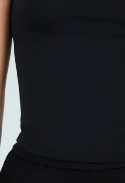 Zwarte Crop Top met Spaghetti Bandjes en Stretch