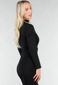 Zwarte Cut Out Jumpsuit met Lange Mouwen