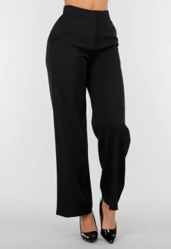 Zwarte Dames Matchende Set met Mouwloze Top, Statement Riem en Wide Leg Broek