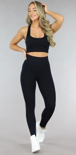 Zwarte 2-delige Sportset met Fishnet Details