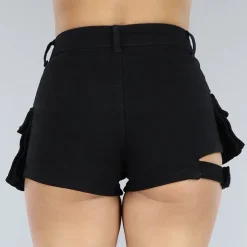 Zwarte Denim Cargo Short met Riempje
