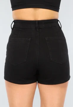 Zwarte Denim Overslag Skort met Knoopjes